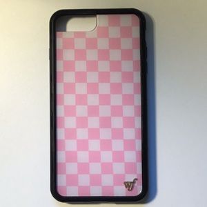 Pink checkered wildflower phone case